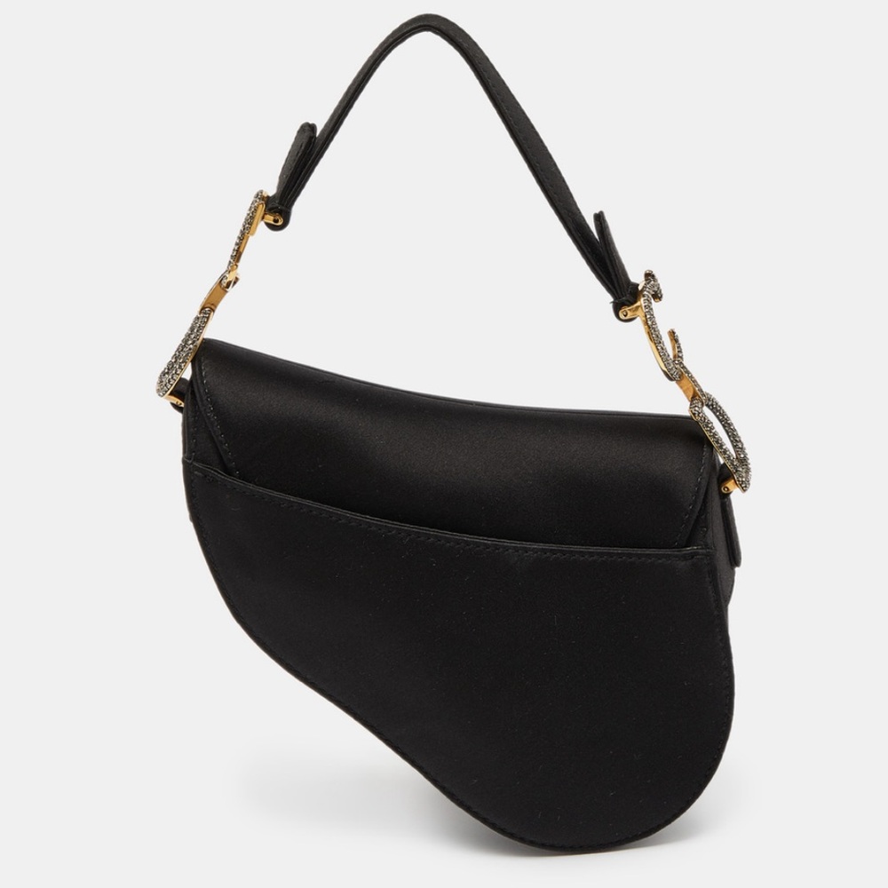 Authentic Christian Dior Black Mini Satin Saddle Bag with Crystals - Picture 4 of 6